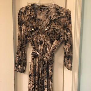 Brown animal print three-quarter sleeve dress